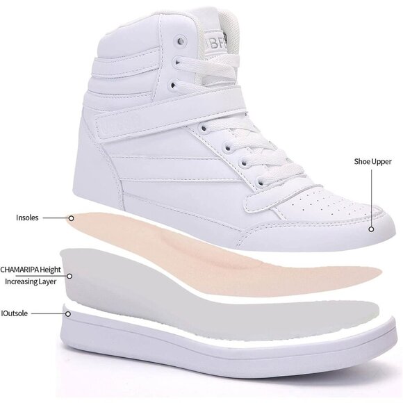 🆕 Brand Women's White Hidden Wedge High Top Sneakers Boots 5.5cm Casual Sport - Picture 9 of 9
